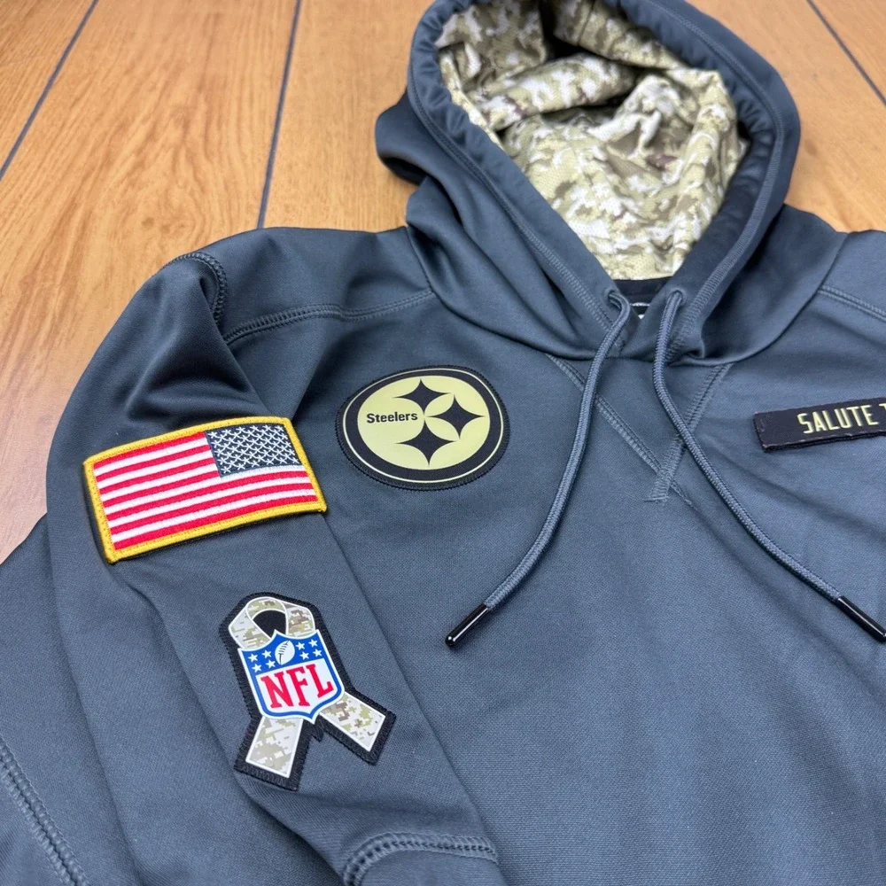 Nike Pittsburgh Steelers Salute to Service Hoodie Mens Large Gray Therma-Fit NFL